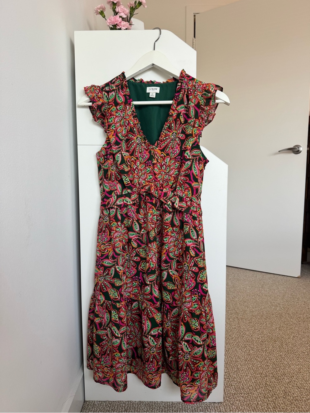 J. Crew Pink Paisley Ruffle-Sleeve Dress